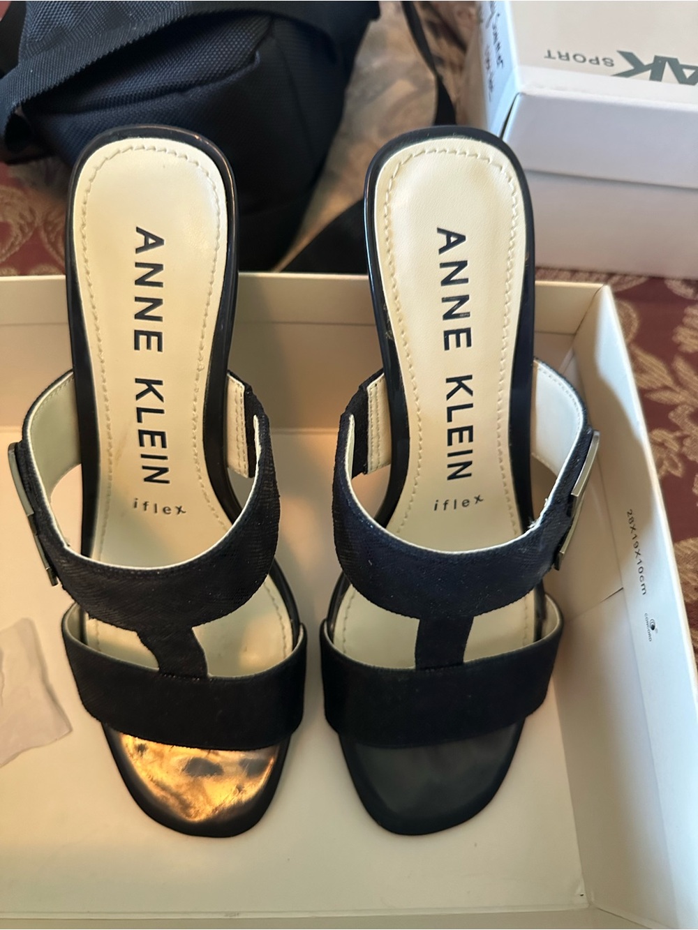 Anne Klein Navy Open-Toe Iflex Slide Mules